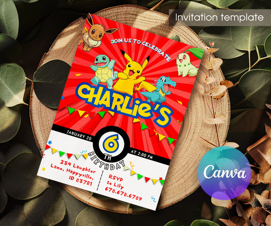 Pokemon Pikachu customizable invitation template | Share or Print | WK762