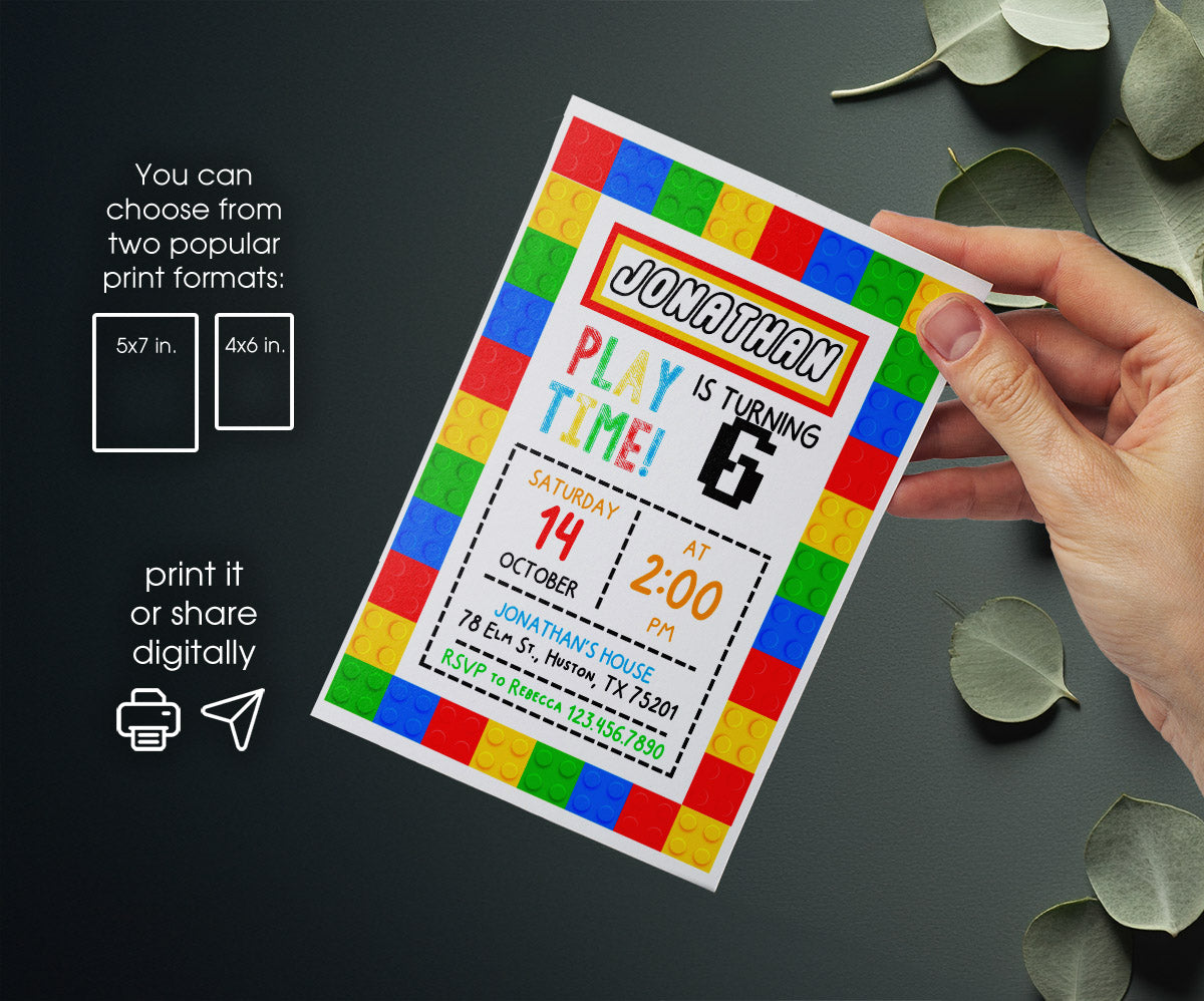 Lego customizable invitation template | Share or Print | IQ265