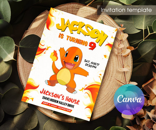 Charmander Pokemon Anime customizable invitation template | Share or Print | KL261