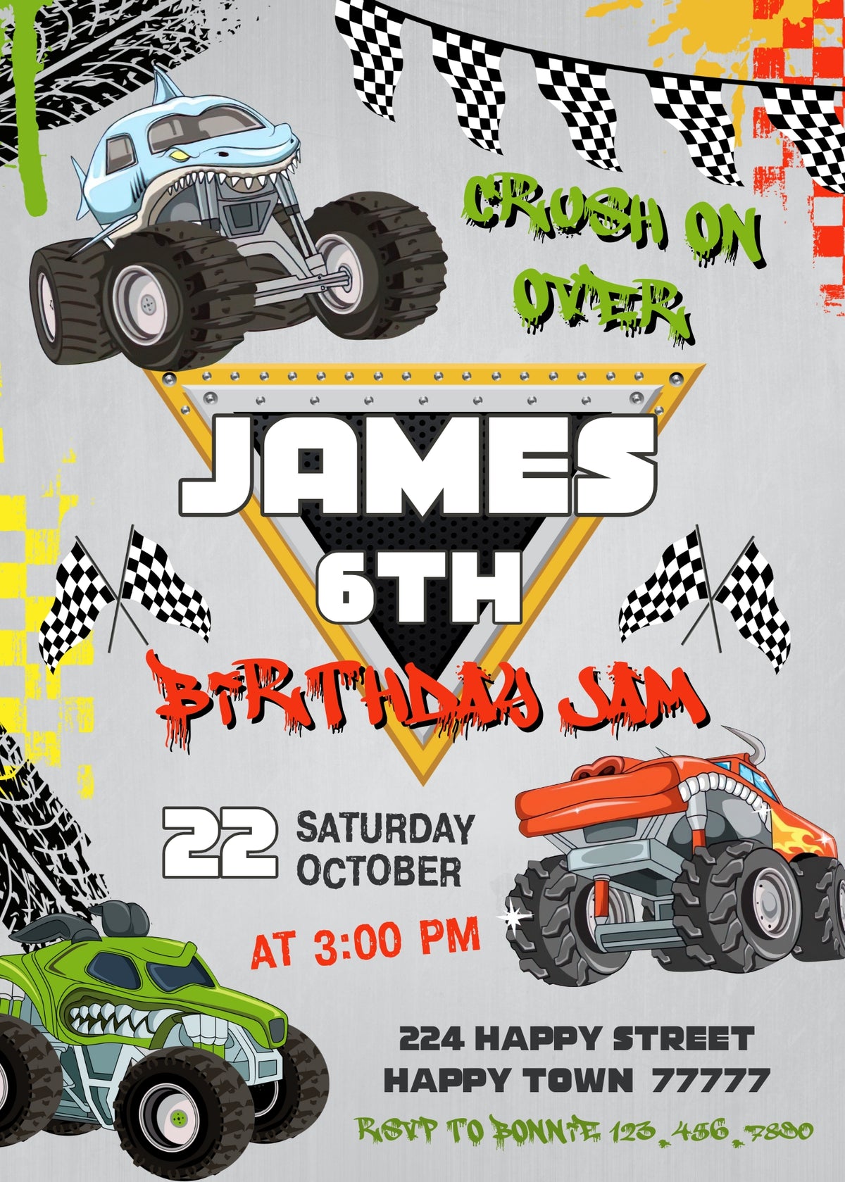 Monster Jam  Monster Truck customizable invitation template | Share or Print | boy | PE745