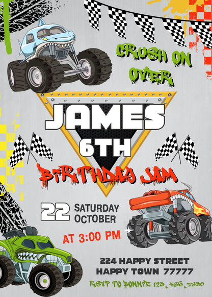 Monster Jam  Monster Truck customizable invitation template | Share or Print | boy | PE745