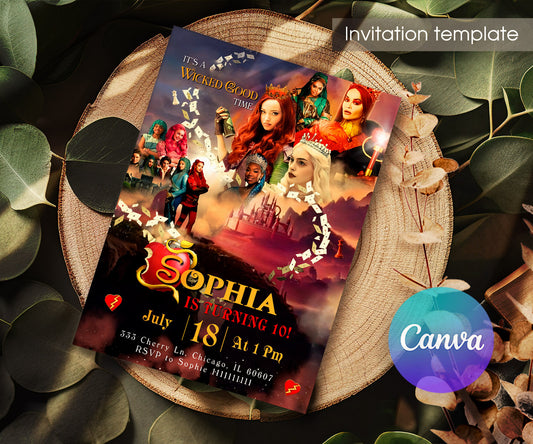 Descendants The Rise of Red Disney customizable invitation template | Share or Print | ET053
