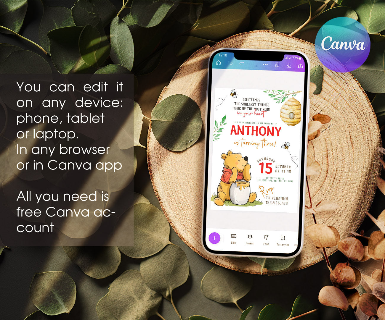 Winnie the Pooh customizable invitation template | Share or Print | VZ027