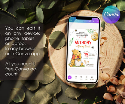 Winnie the Pooh customizable invitation template | Share or Print | VZ027