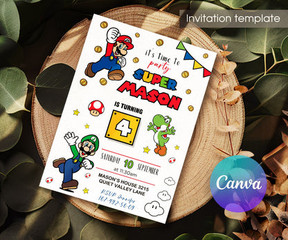 Super Mario Bros customizable invitation template | Share or Print | JY537