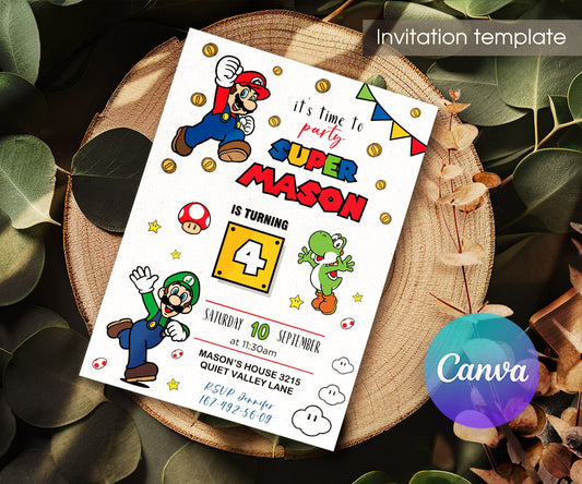 Super Mario Bros customizable invitation template | Share or Print | JY537