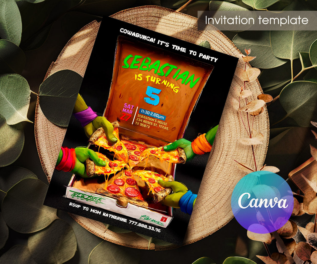 Teenage Mutant Ninja Turtles Mutant Mayhem customizable invitation template | Share or Print | boy | NL415