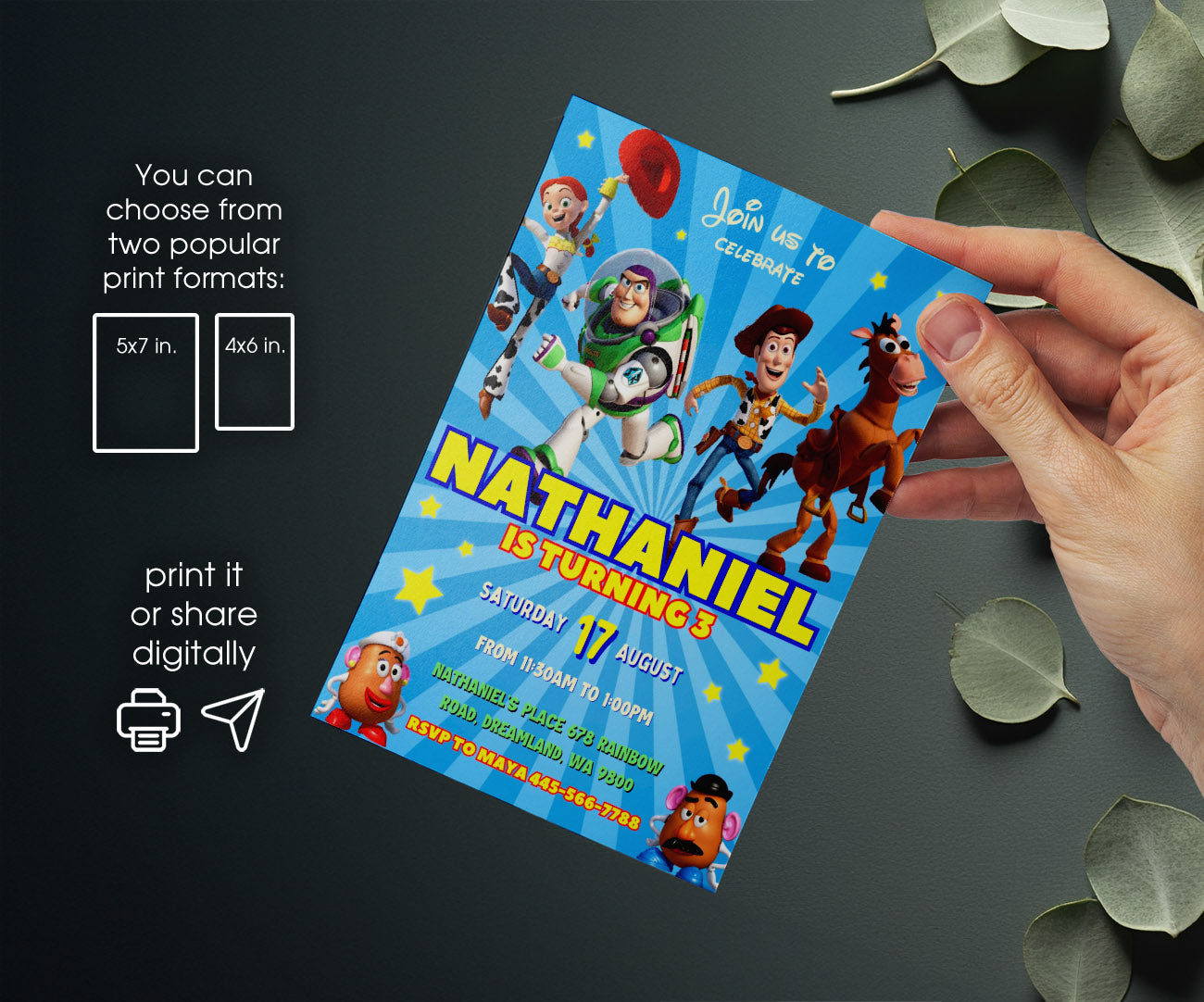 Toy Story Woody customizable invitation template | Share or Print | HM357
