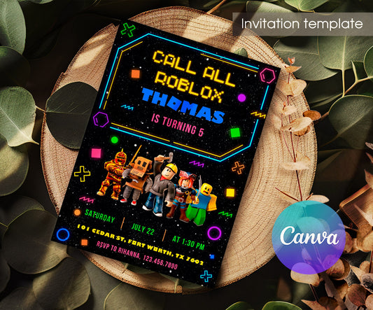 Roblox Gamer customizable invitation template | Share or Print | MW316