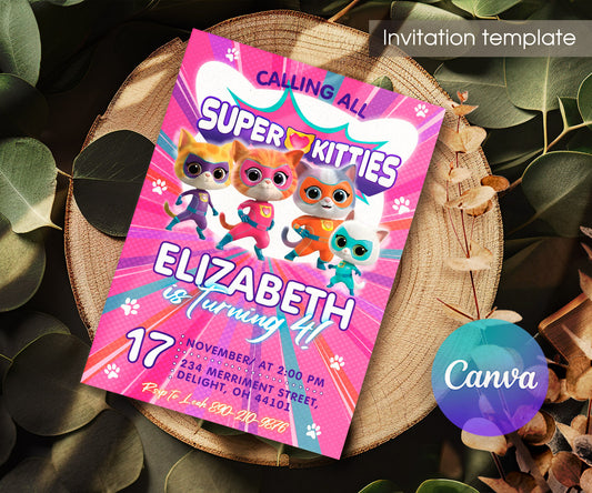 SuperKitties customizable invitation template | Share or Print | KV965