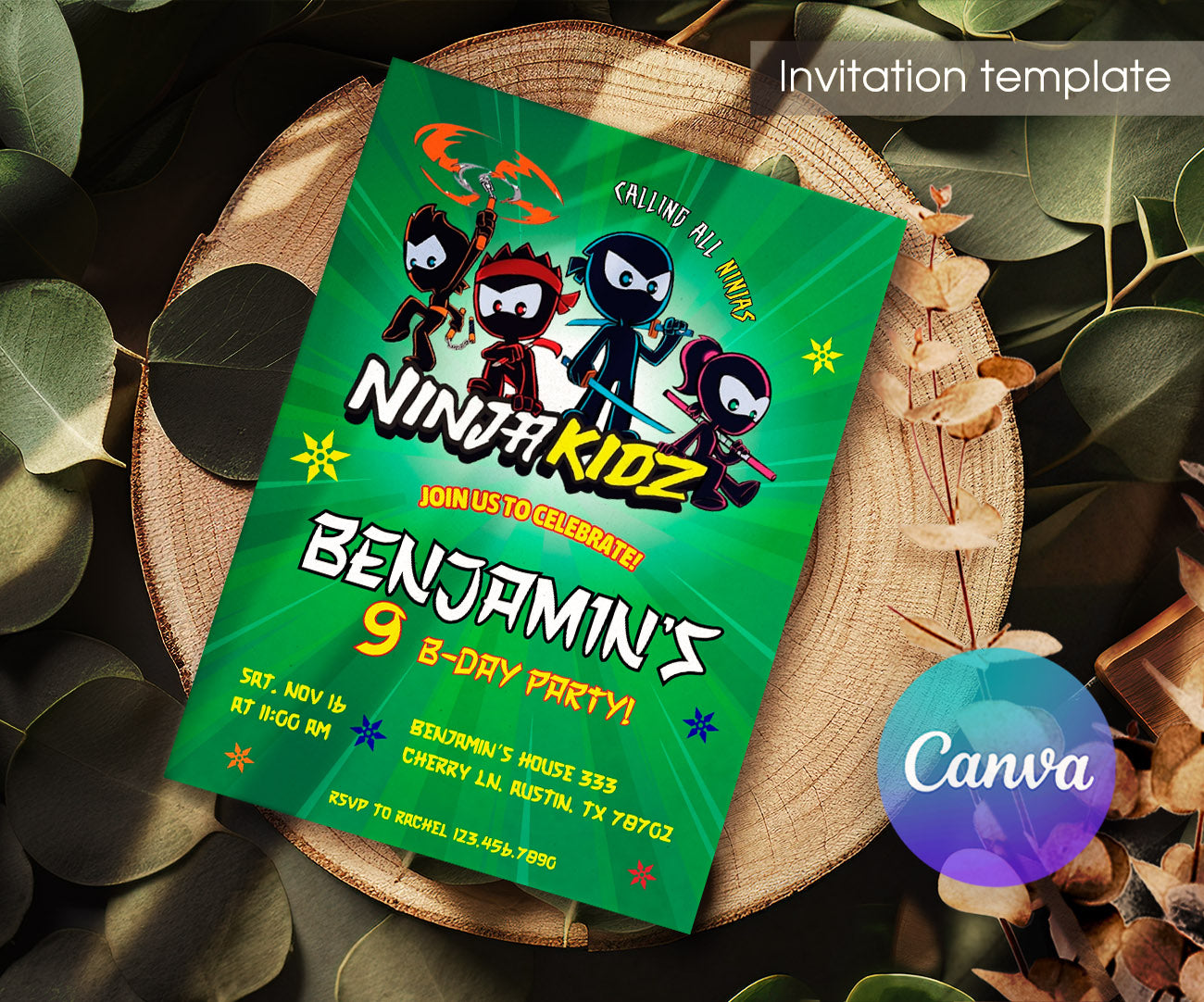 Ninja Kidz TV customizable invitation template | Share or Print | HH842