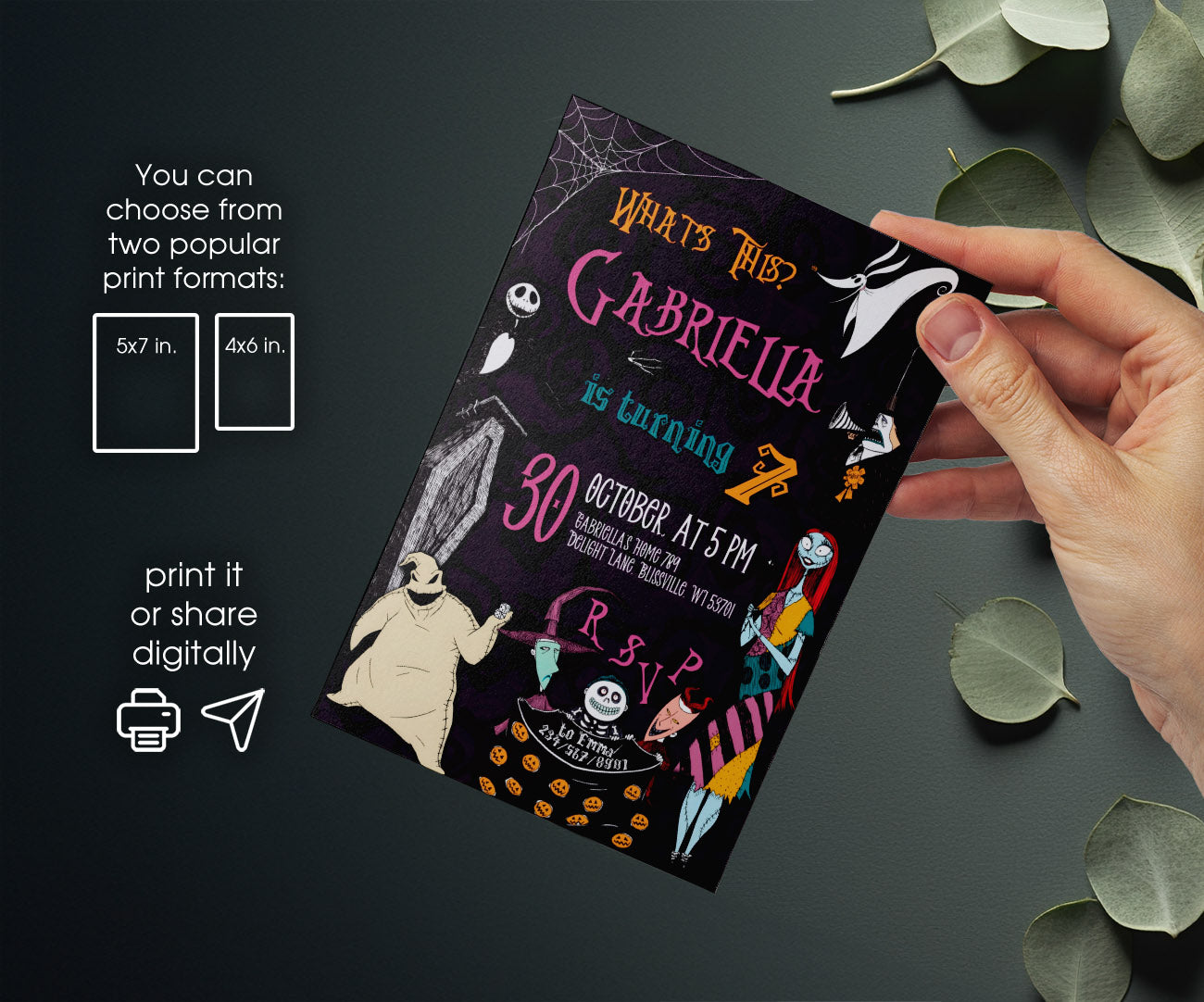 The Nightmare Before Christmas Halloween customizable invitation template | Share or Print | WH316