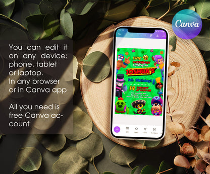 Brawl Stars Gamer customizable invitation template | Share or Print | QY089