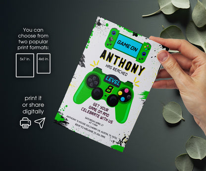 Gamer Party customizable invitation template | Share or Print | boy | KT061