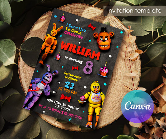 Five Nights at Freddy's customizable invitation template | Share or Print | BI336