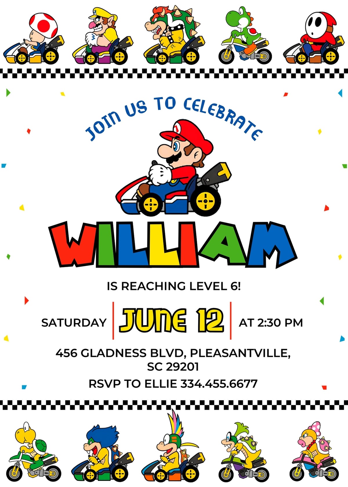 Mario Kart Gamer customizable invitation template | Share or Print | boy | TS472