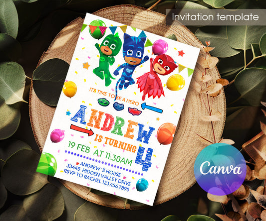 PJ Masks customizable invitation template | Share or Print | AB354