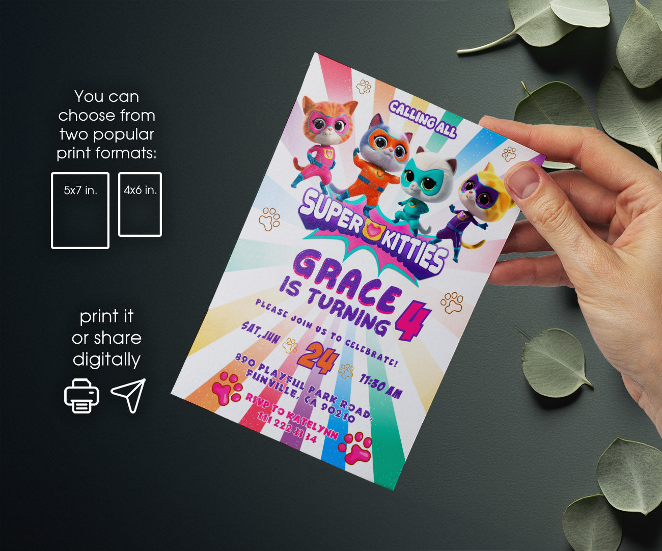 SuperKitties customizable invitation template | Share or Print | DU029