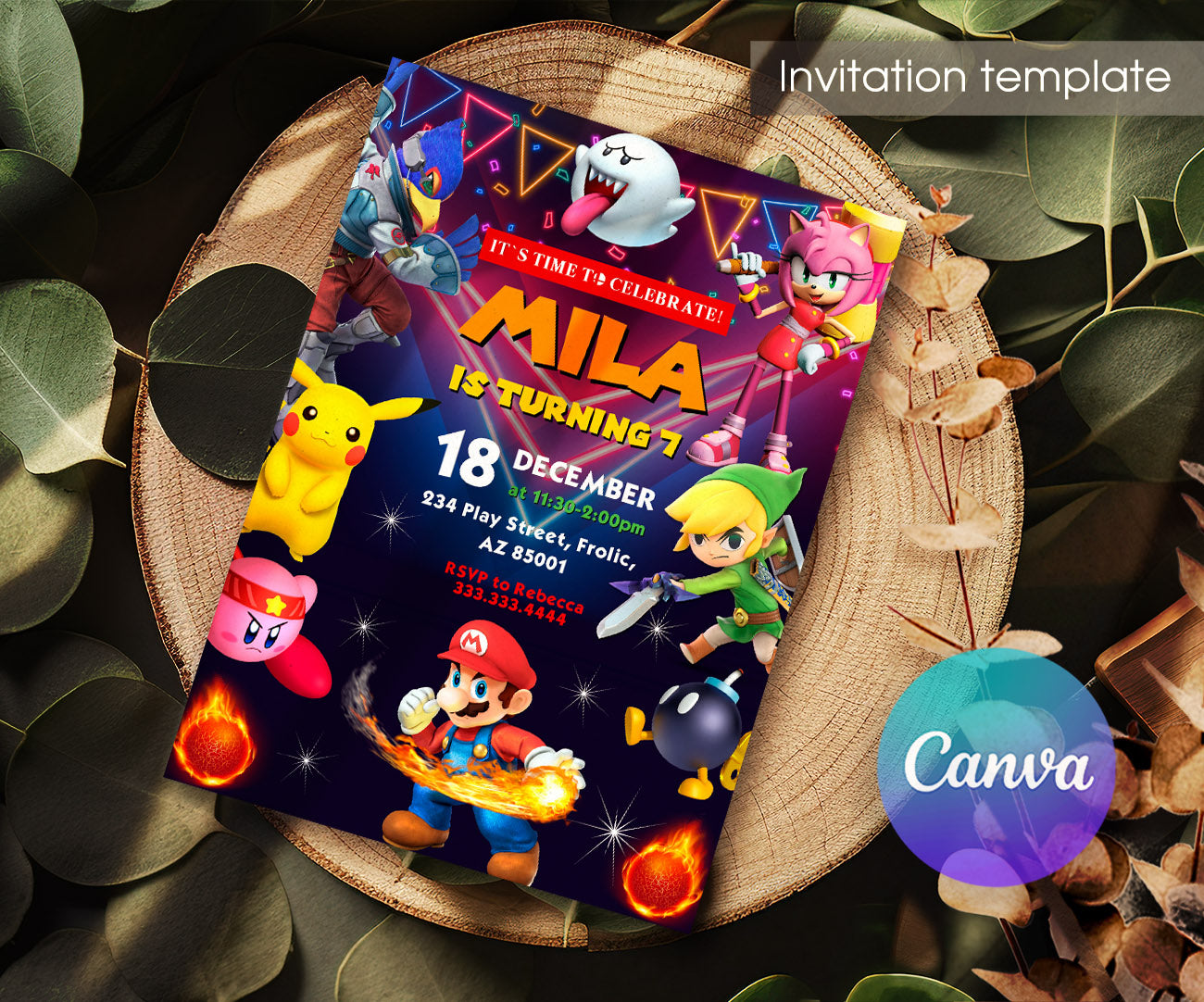 Super Smash Mario Bros customizable invitation template | Share or Print | IG045