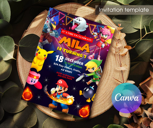 Super Smash Mario Bros customizable invitation template | Share or Print | IG045