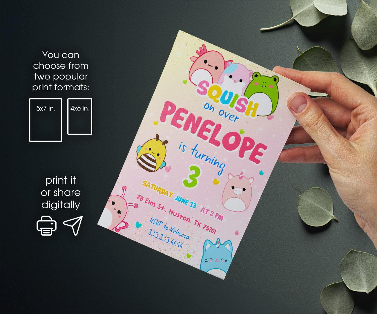 Squishmallows customizable invitation template | Share or Print | IY109