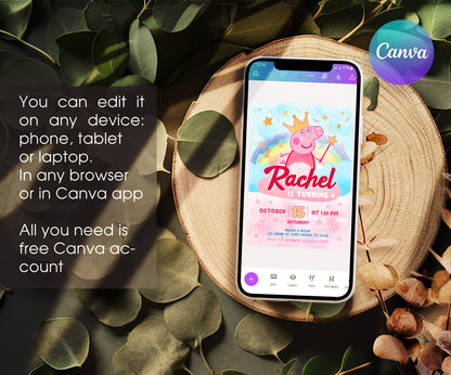 Peppa Pig customizable invitation template | Share or Print | girl | IO119