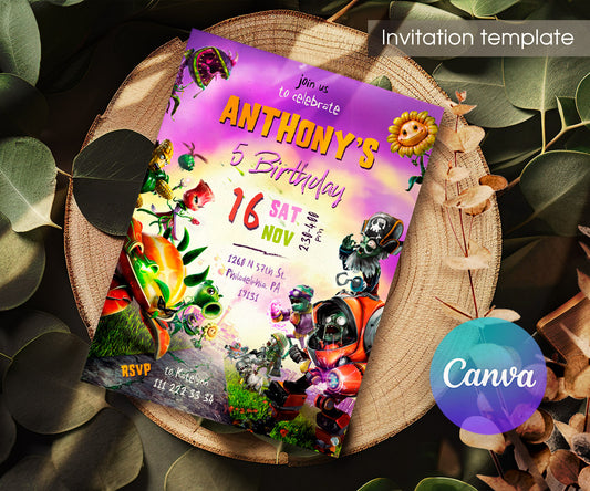 Plants vs Zombies Gamer customizable invitation template | Share or Print | MO502