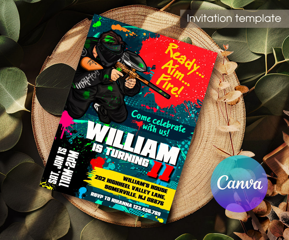 Paintball Airsoft battle customizable invitation template | Share or Print | boy | HV726