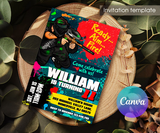 Paintball Airsoft battle customizable invitation template | Share or Print | boy | HV726