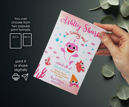 Baby Shark customizable invitation template | Share or Print | TY538