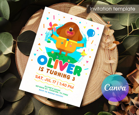 Hey Duggee customizable invitation template | Share or Print | QQ179