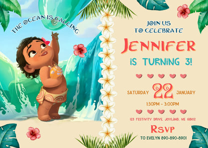 Moana Princess customizable invitation template | Share or Print | girl | MF687