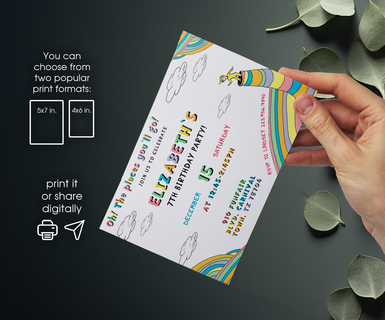 Dr Seuss Oh, the Places You'll Go customizable invitation template | Share or Print | SN851