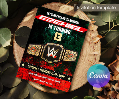 Wrestling WWE WrestleMania customizable invitation template | Share or Print | boy | PH999