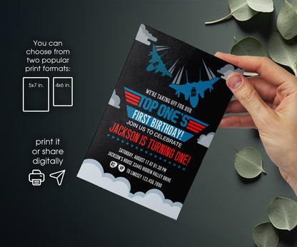 Top Gun One Jet Fighter customizable invitation template | Share or Print | boy | JD900