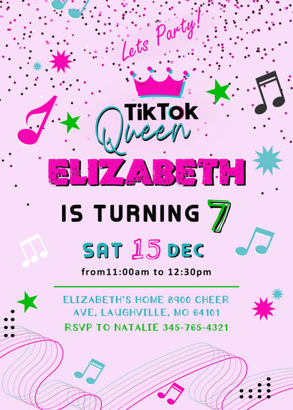 Tik Tok Party customizable invitation template | Share or Print | PU766