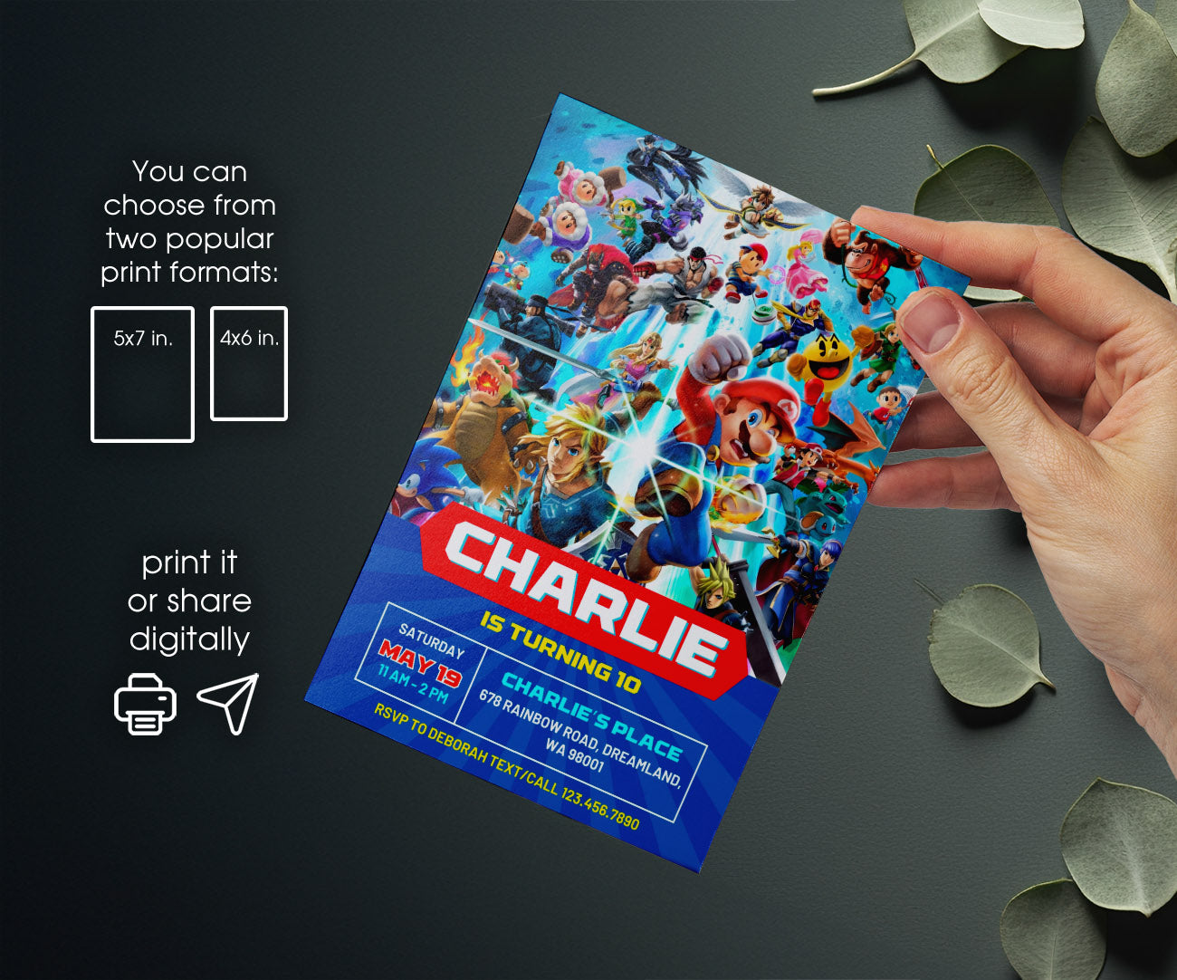 Super Smash Mario Bros customizable invitation template | Share or Print | CC997