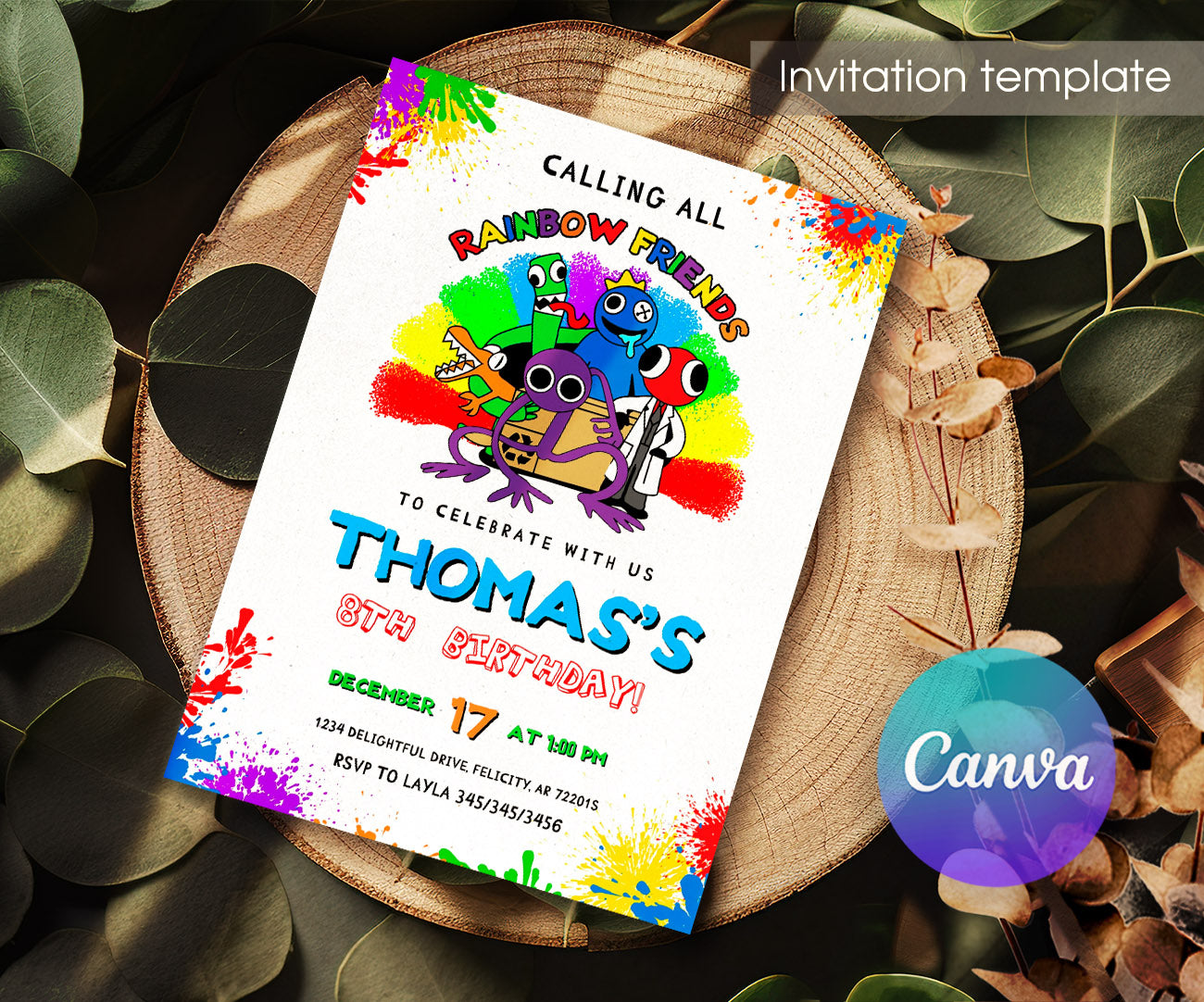 Rainbow Friends customizable invitation template | Share or Print | QF994