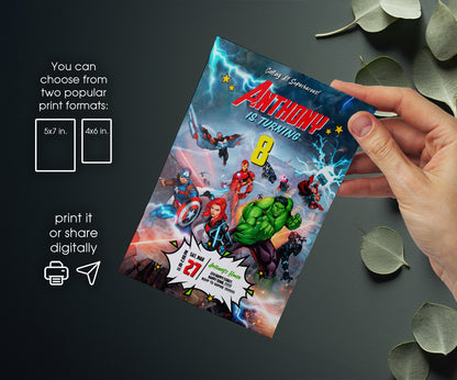 Avengers Marvel Superhero customizable invitation template | Share or Print | boy | XD776