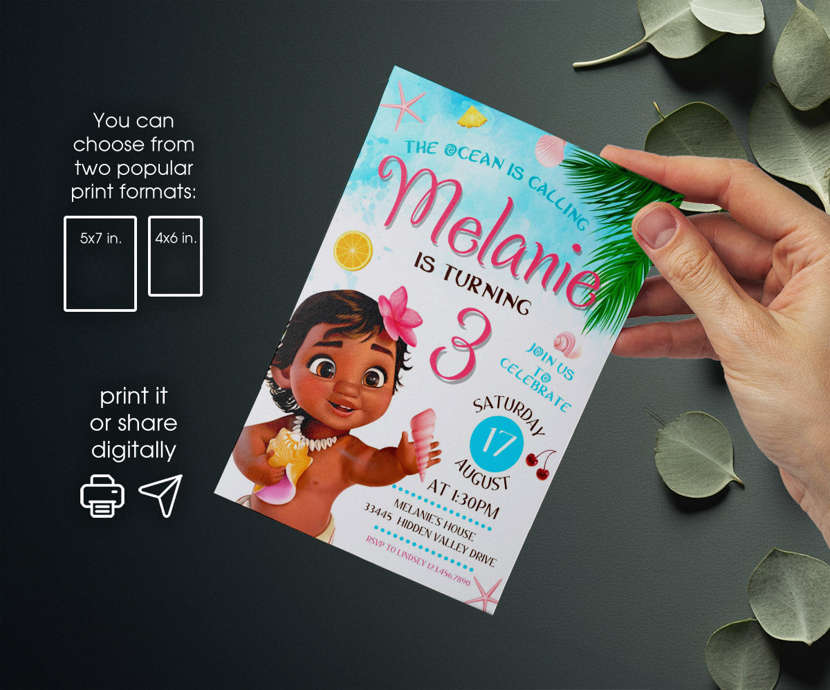 Moana Princess customizable invitation template | Share or Print | girl | JA283