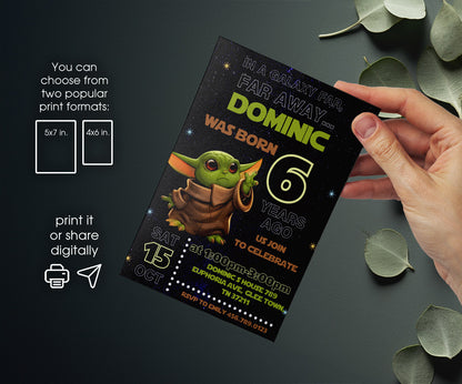Baby Yoda Grogu Star Wars Mandalorian customizable invitation template | Share or Print | boy | XA616