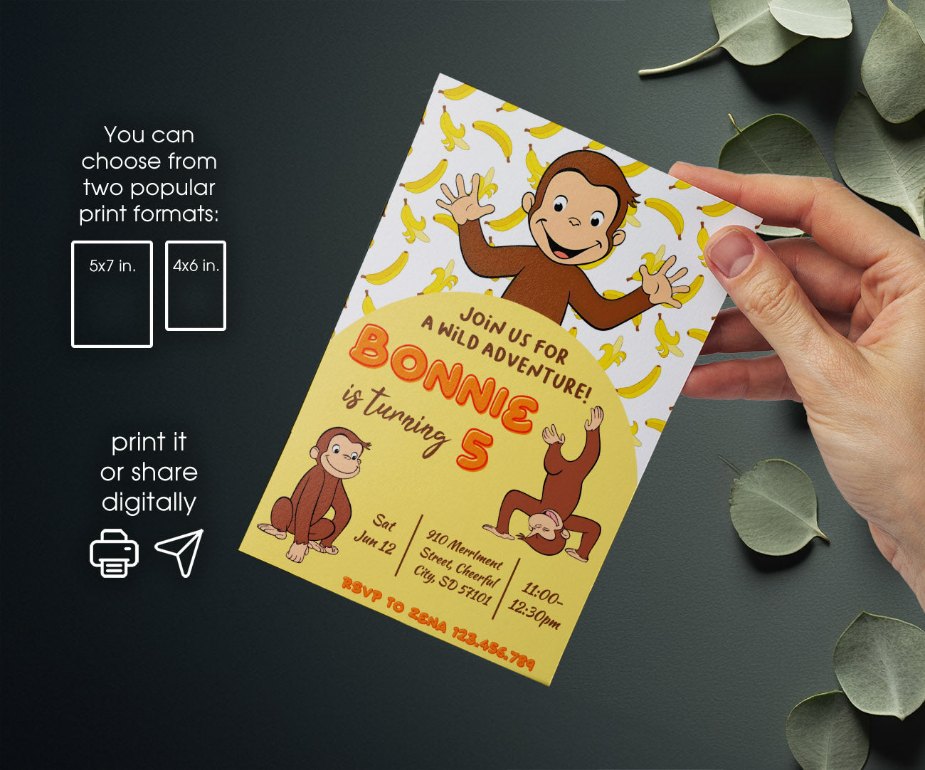 Curious George Monkey customizable invitation template | Share or Print | LP416