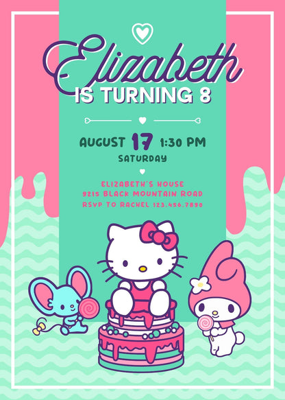 Hello Kitty Sanrio customizable invitation template | Share or Print | GQ584