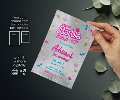Barbie Pink customizable invitation template | Share or Print | girl | NV030