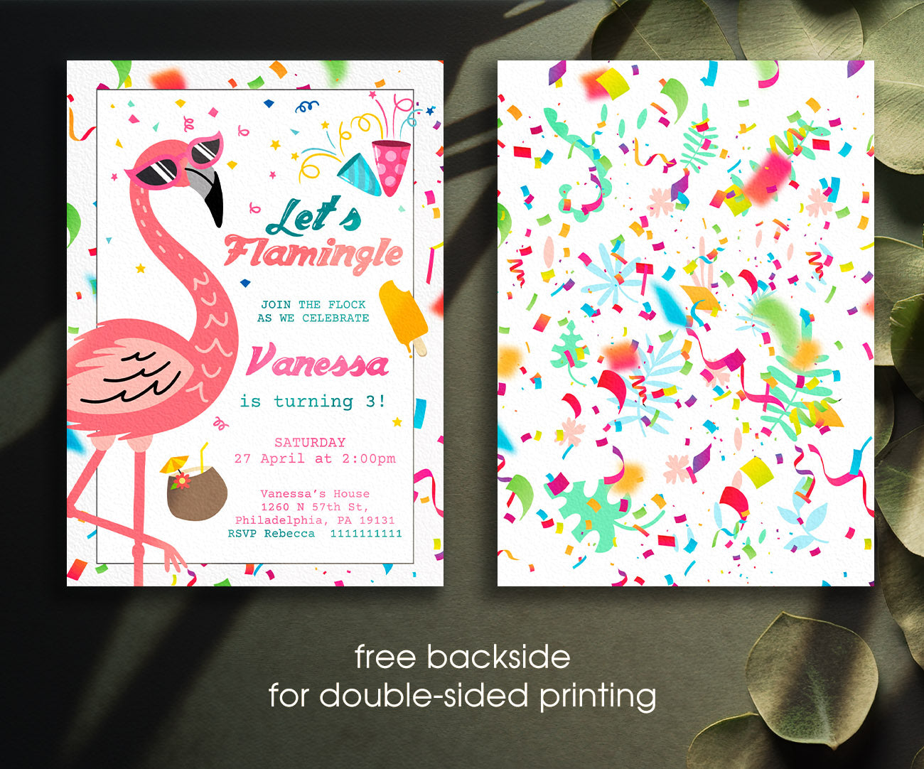 Flamingo Pink customizable invitation template | Share or Print | girl | AS188