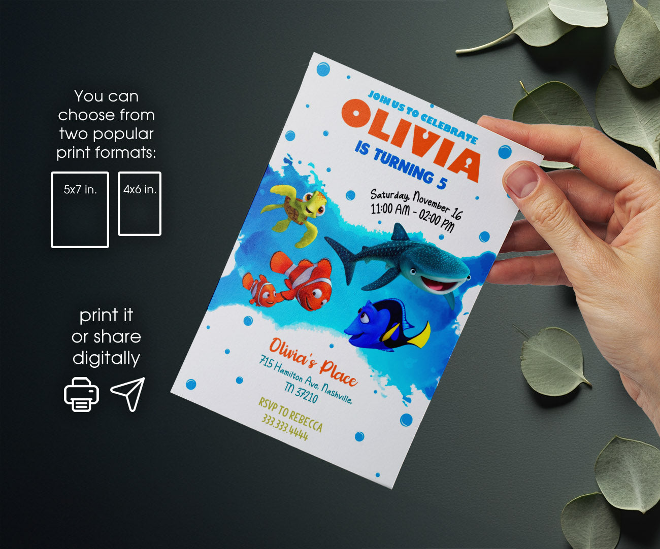 Finding Nemo customizable invitation template | Share or Print | SV353