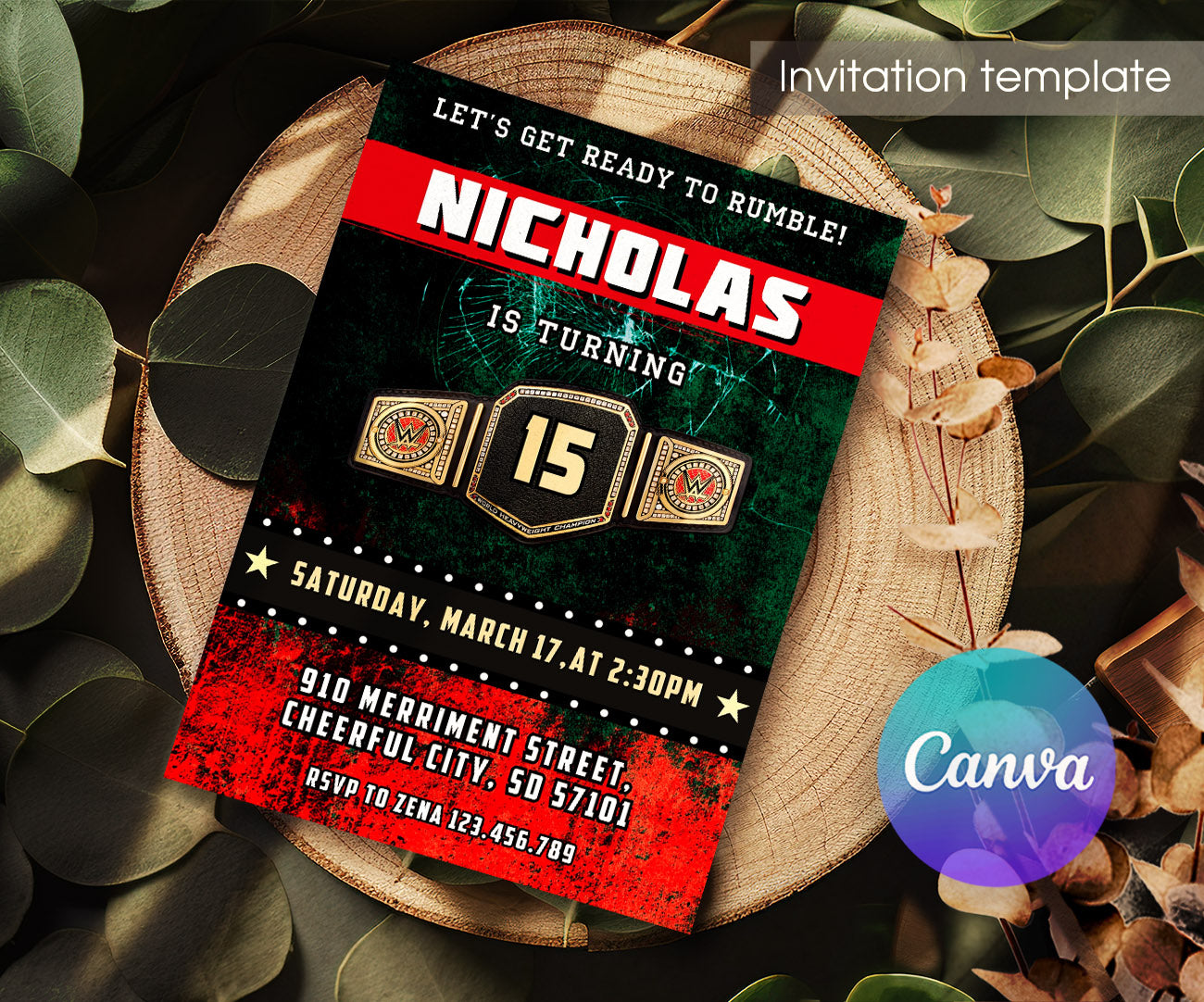 Wrestling WWE WrestleMania customizable invitation template | Share or Print | boy | OU212