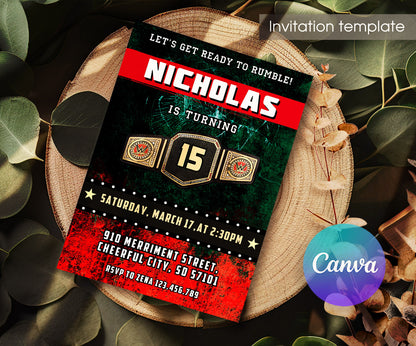 Wrestling WWE WrestleMania customizable invitation template | Share or Print | boy | OU212