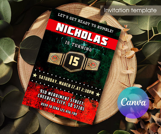 Wrestling WWE WrestleMania customizable invitation template | Share or Print | boy | OU212