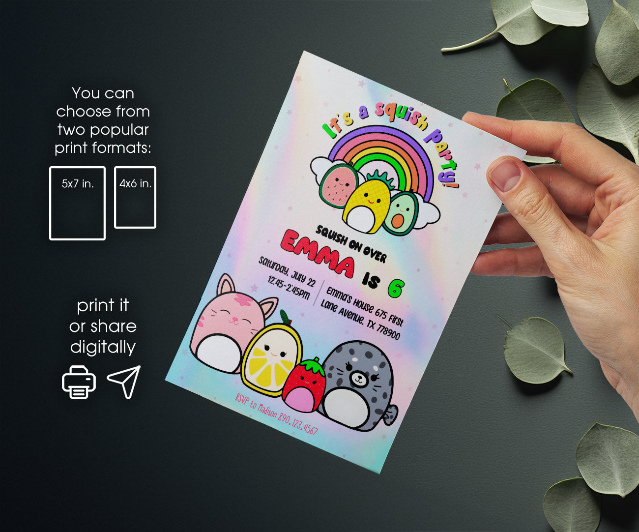 Squishmallows customizable invitation template | Share or Print | GN185